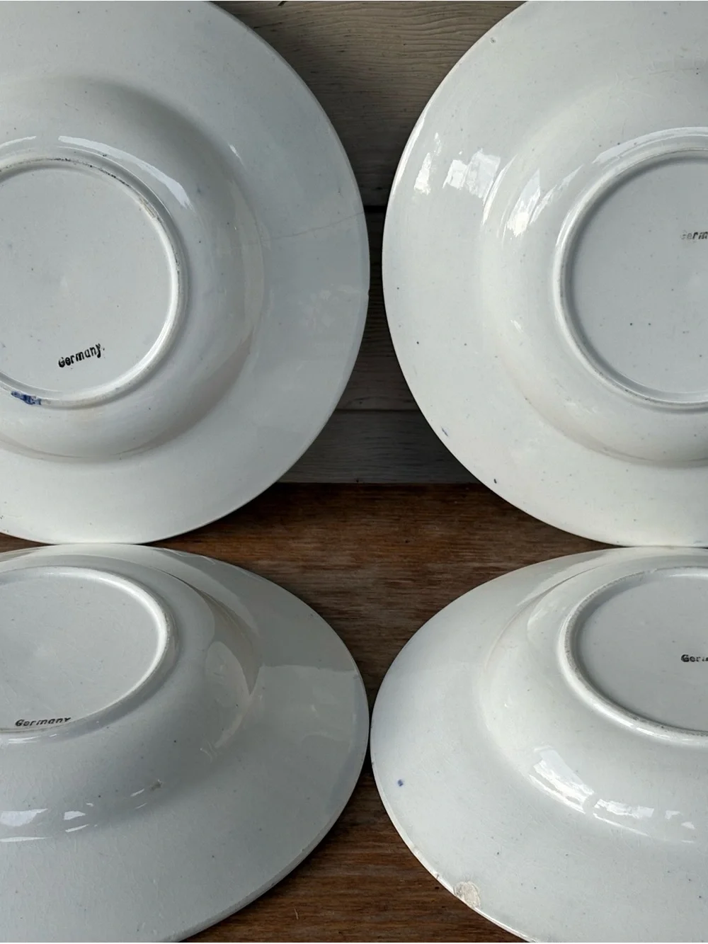 Set of 4 VTG German porcelain rim soup plates in the iconic Blue Onion pattern